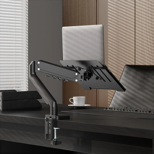 Alt view image 8 of 10 - UPGRAVITY 2-in-1 Gas Spring Laptop Arm for 12"-17" Notebook/13-32 Monitor Screen, Full Motion Adjustable Laptop Desk Mount with Tray, Holds 3.3-17.6lbs, Clamp-on and Grommet Base