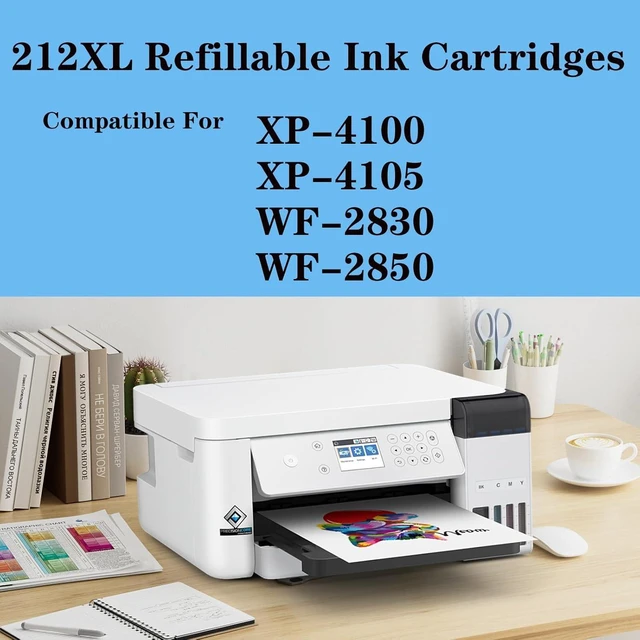 Alt view image 8 of 12 - KHY 212XL with Chip Replacement Refillable Ink Cartridges Sublimation Ink Cartridge with Chips & Ink for Empty Ink Cartridges for XP-4100 XP-4105 WF-2830 WF-2850 Printer