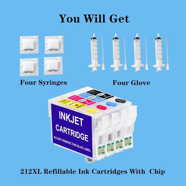 Alt view image 9 of 12 - KHY 212XL with Chip Replacement Refillable Ink Cartridges Sublimation Ink Cartridge with Chips & Ink for Empty Ink Cartridges for XP-4100 XP-4105 WF-2830 WF-2850 Printer