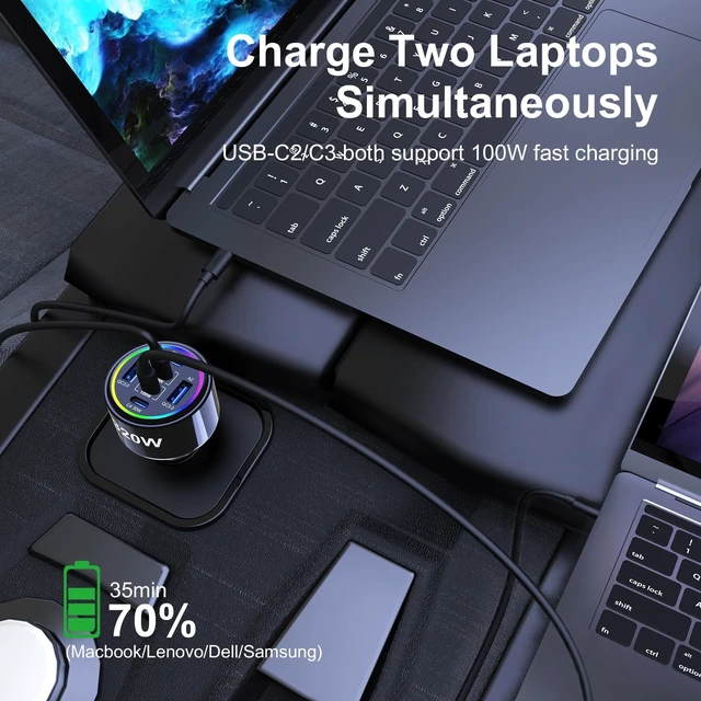 Alt view image 10 of 10 - 320W USB C Car Charger, 6 Ports Type C Car Charger, PD3.0/QC4.0/PPS Super Fast Charging for iPhone 17/16/15 Series, Galaxy S25/S24/23, iPad, MacBook Pro/Air, Laptop (Black)