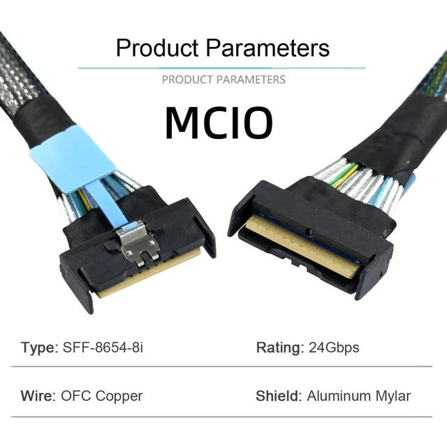 Alt view image 10 of 10 - NGFF PCI-E 5.0 Mini Cool Edge IO MCIO STR PCI-E 8i 74Pin Male to MCIO 74Pin Male Extender Cable 50cm