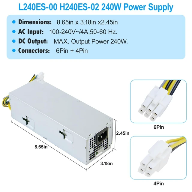 Alt view image 9 of 10 - Upgraded L240ES-00 H240ES-02 240W Power Supply B240AM-02 PSU Compatible with Dell Optiplex 3050 5050 7050 Mini Tower J61WF DK87P DHVJN F484X DW3M7 HT04K L240ES-00 H240NM-00 HU240AS-00 Power Supply