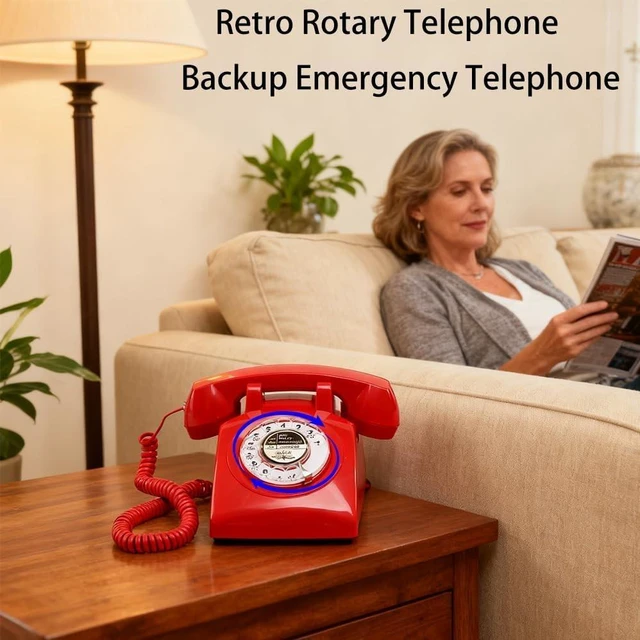 Alt view image 7 of 10 - Red Retro Rotary Phone Mechanical Bell, Updated Antique 1960s Telephone(Removable Cord), Old Fashioned Rotary Dial Telephone (Ringer High/Off), Retro Photo Shoot Prop, Vintage Landline Phone for Home