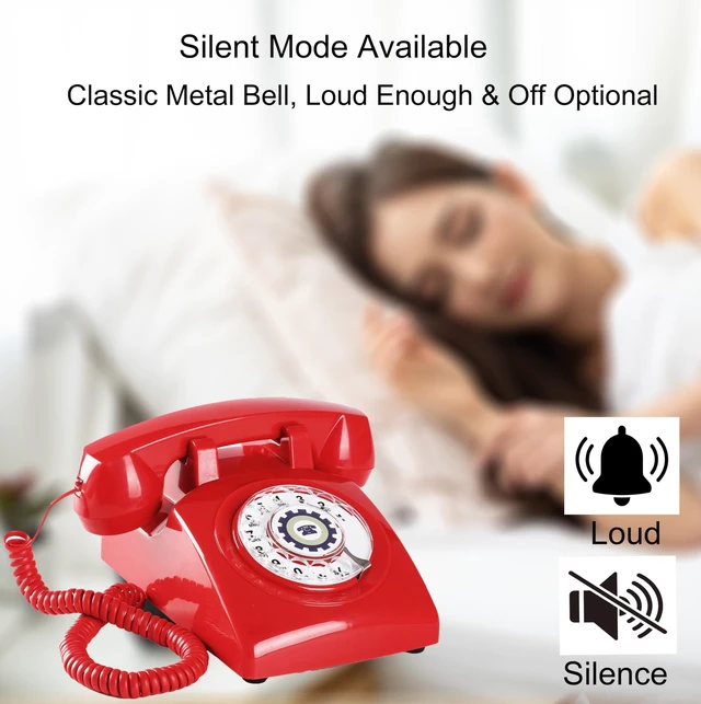 Alt view image 9 of 10 - Red Retro Rotary Phone Mechanical Bell, Updated Antique 1960s Telephone(Removable Cord), Old Fashioned Rotary Dial Telephone (Ringer High/Off), Retro Photo Shoot Prop, Vintage Landline Phone for Home