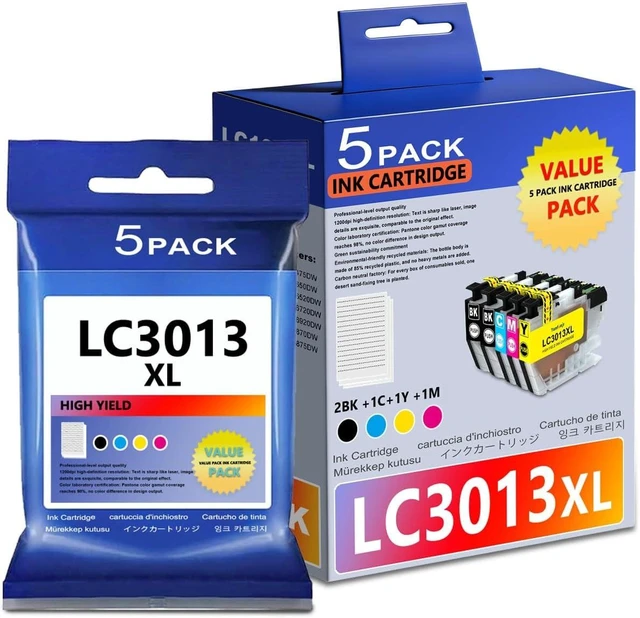 Alt view image 8 of 14 - LC3013 High Yield Ink Cartridges 5-Pack (2BK/1C/1M/1Y) Replacement for LC3013 LC3011 Ink for MFC-J491DW MFC-J497DW MFC-J690DW MFC-J895DW Printer