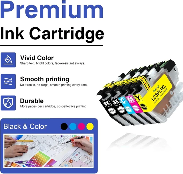 Alt view image 11 of 14 - LC3013 High Yield Ink Cartridges 5-Pack (2BK/1C/1M/1Y) Replacement for LC3013 LC3011 Ink for MFC-J491DW MFC-J497DW MFC-J690DW MFC-J895DW Printer