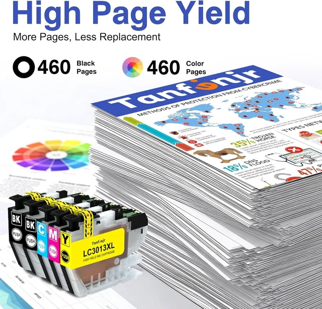 Alt view image 10 of 14 - LC3013 High Yield Ink Cartridges 5-Pack (2BK/1C/1M/1Y) Replacement for LC3013 LC3011 Ink for MFC-J491DW MFC-J497DW MFC-J690DW MFC-J895DW Printer