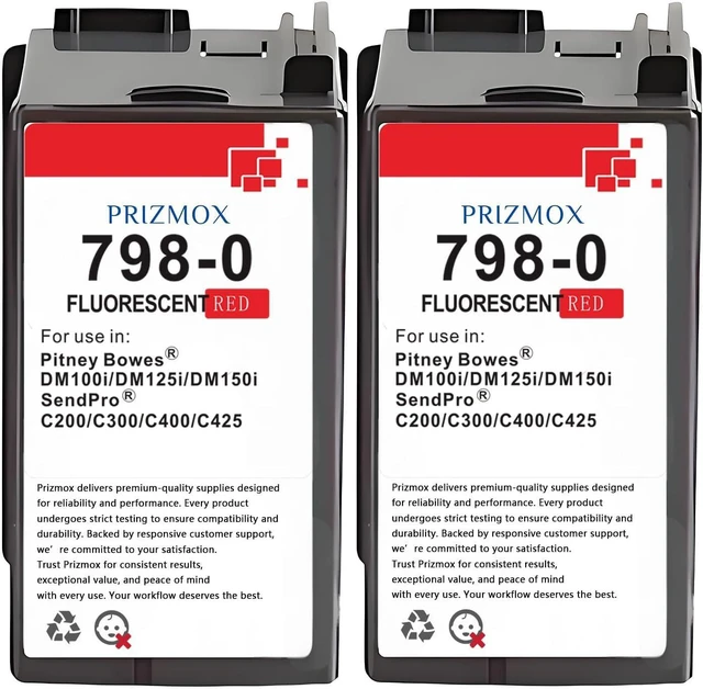 Alt view image 8 of 14 - 2-Pack SL-798-0 Red Ink Cartridge Replacement for Pitney Bowes 798-0 Fluorescent Red Ink Cartridge for Postage Meters for Sendpro C200, C300 and C400