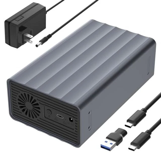 Alt view image 6 of 10 - 2 Bay Hard Drive Enclosure for 2.5"/3.5" SATA HDD/SSD Up to 48TB, Aluminum External HDD Enclosure with Cooling Fan, 5Gbps USB 3.0 Hard Drive Enclosure Storage DAS (NO RAID/NAS)
