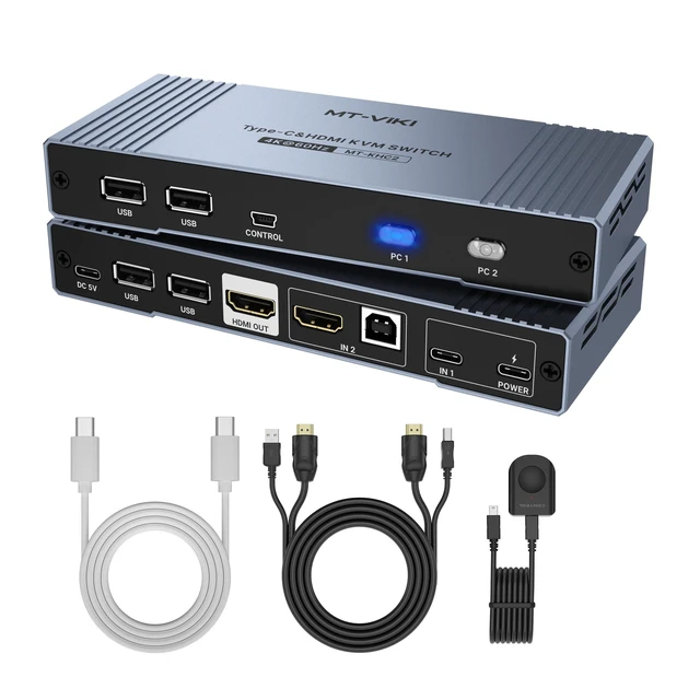 Alt view image 6 of 10 - MT-VIKI 4K Hybrid Type USB C HDMI KVM Switch 2 Port, 4K@60Hz for Apple MacBook & Desktop PC + 65W PD+ Cables