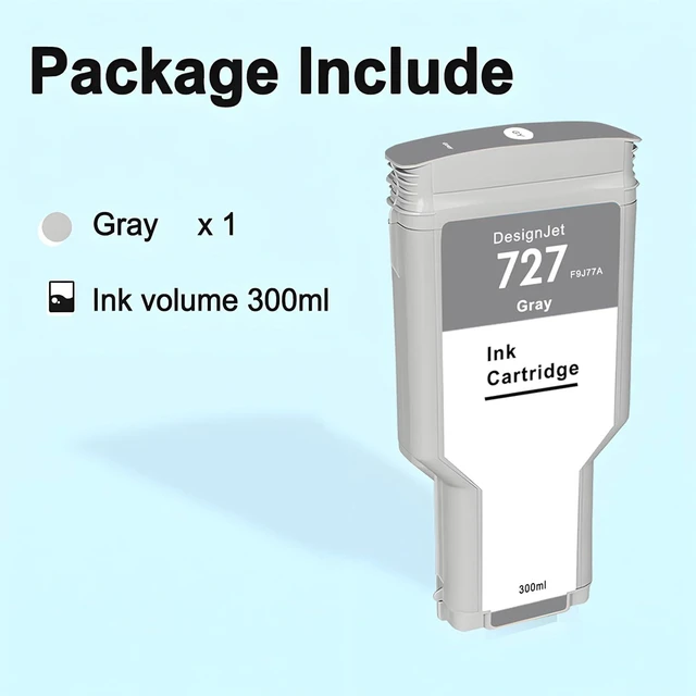 Alt view image 11 of 14 - Gray Ink Cartridge 300ml Compatible for 727 Dye Ink for DesignJet T920 T930 T1500 T1530 T2500 T2530