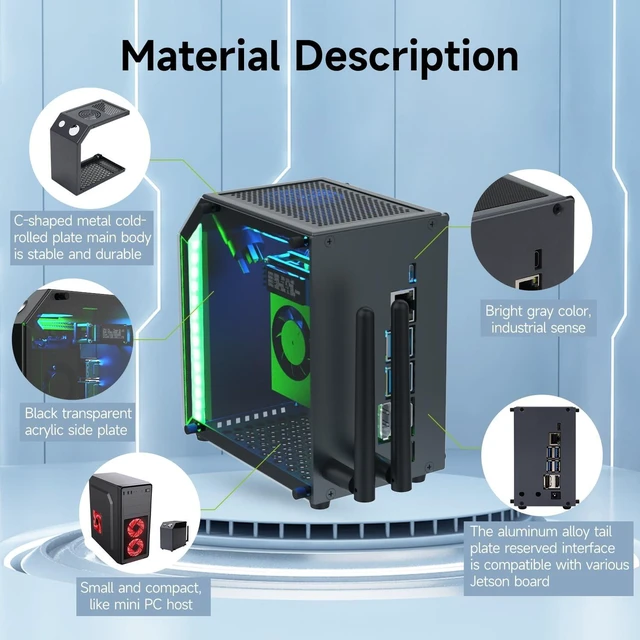 Alt view image 10 of 10 - Yahboom Jetson Case for Jetson Nano Orin Nano Orin NX Super Heat Metal Mini Protect Case with Cooling Fan Antenna RGB Light(OLED Needs Program Drive)