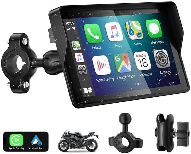 Alt view image 6 of 10 - 2026 YZW GPS Carplay 5 inch for Motorcycle with Wireless CarPlay & Android Auto, IP69K Waterproof Touch Screen, GPS Nevigation, Supports Bluetooth, Siri, Google Assistant, Vioce Control, Bracket
