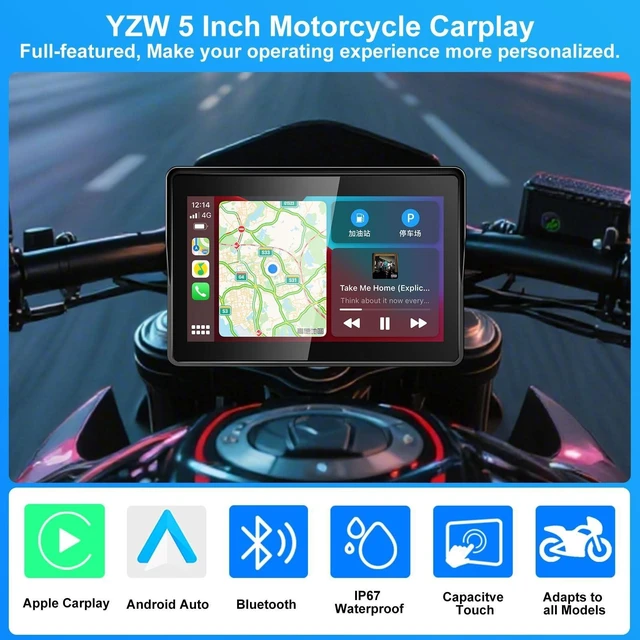 Alt view image 7 of 10 - 2026 YZW GPS Carplay 5 inch for Motorcycle with Wireless CarPlay & Android Auto, IP69K Waterproof Touch Screen, GPS Nevigation, Supports Bluetooth, Siri, Google Assistant, Vioce Control, Bracket