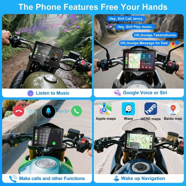 Alt view image 8 of 10 - 2026 YZW GPS Carplay 5 inch for Motorcycle with Wireless CarPlay & Android Auto, IP69K Waterproof Touch Screen, GPS Nevigation, Supports Bluetooth, Siri, Google Assistant, Vioce Control, Bracket