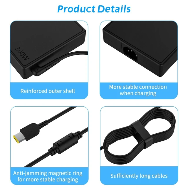 Alt view image 10 of 10 - 300W AC Charger Compatible with Lenovo Legion 7 7i 5i 5Pro R7000P R9000P R9000K Y9000K Y9000X Slim Tip Laptop Power Adapter Supply Cord