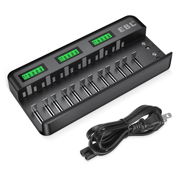 Alt view image 6 of 10 - EBL 12+2 Bay Universal Rechargeable Battery Charger for AA AAA C D 9V Ni-MH Ni-CD Batteries & 9V Rechargeable Batteries (AC Power Supply)