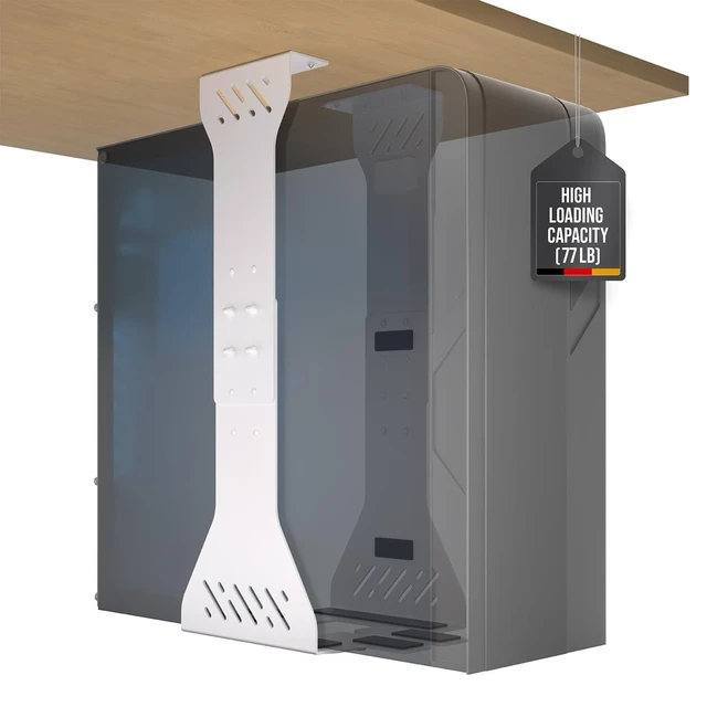 Alt view image 6 of 10 - Heavy Duty Under Desk PC Holder Up to 77 lbs Load Capacity - Adjustable Computer Tower Holder - Under Desk Computer Mount (White)