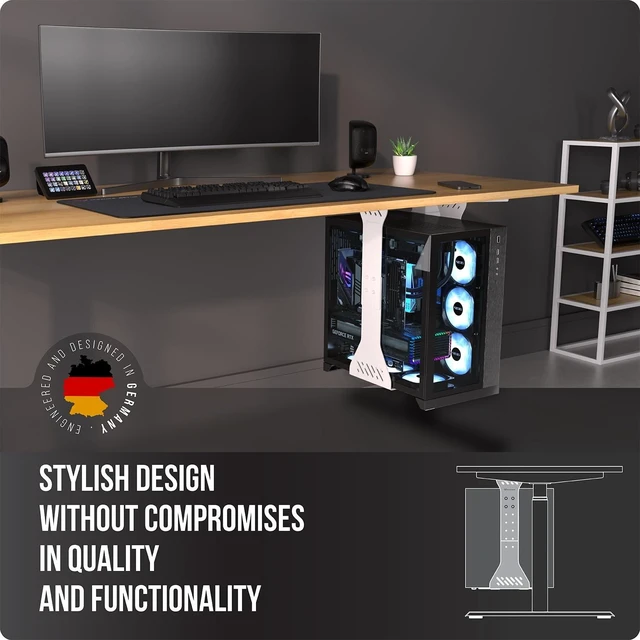 Alt view image 7 of 10 - Heavy Duty Under Desk PC Holder Up to 77 lbs Load Capacity - Adjustable Computer Tower Holder - Under Desk Computer Mount (White)