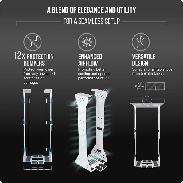 Alt view image 9 of 10 - Heavy Duty Under Desk PC Holder Up to 77 lbs Load Capacity - Adjustable Computer Tower Holder - Under Desk Computer Mount (White)
