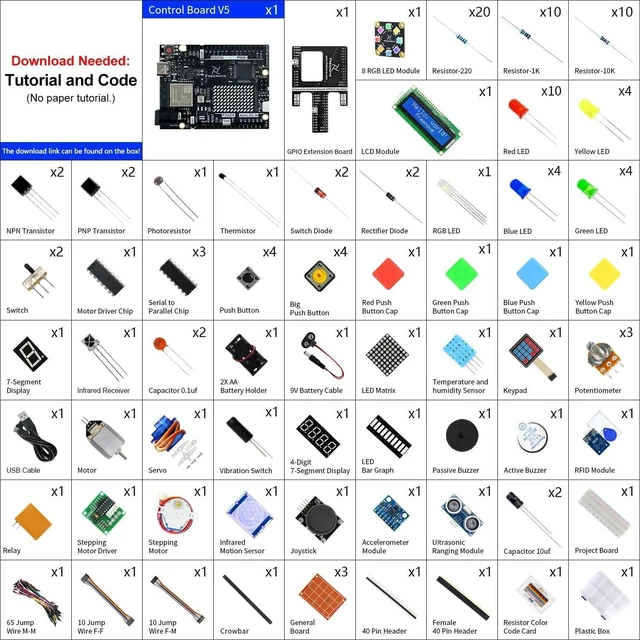 Alt view image 7 of 10 - Freenove Ultimate Starter Kit with Board V5 Rev4 WiFi (Compatible with Arduino IDE), Arm Cortex-M4 Microcontroller, Onboard ESP32-S3, 399-Page Detailed Tutorial, 220 Items, 78 Projects
