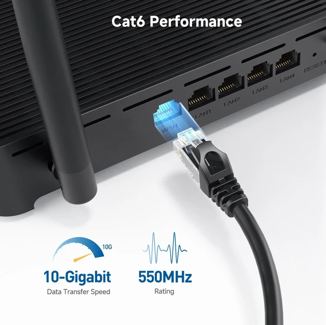 Alt view image 8 of 10 - Cable Matters 10Gbps Snagless Long Cat 6 Ethernet Cable - 200ft, Cat 6 Cable, Cat6 Cord, Ethernet Cord, Black