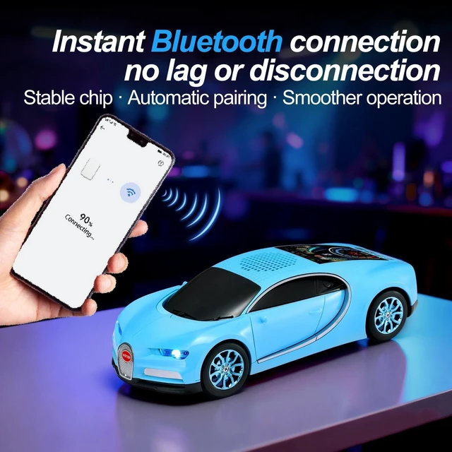 Alt view image 7 of 10 - WSTER Luxury Sports Car Model Bluetooth Speaker with HD Sound, TWS Stereo Pairing, Display Screen, Built-in Microphone, Unique Bluetooth Car Speaker for Home, Party, Outdoor & Beach (Blue)