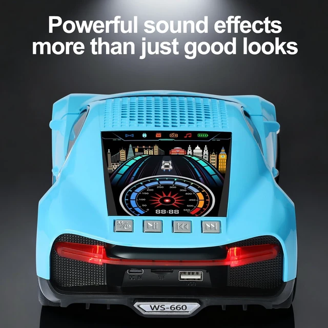 Alt view image 9 of 10 - WSTER Luxury Sports Car Model Bluetooth Speaker with HD Sound, TWS Stereo Pairing, Display Screen, Built-in Microphone, Unique Bluetooth Car Speaker for Home, Party, Outdoor & Beach (Blue)