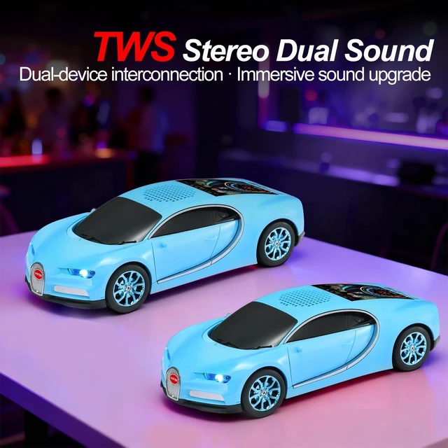 Alt view image 8 of 10 - WSTER Luxury Sports Car Model Bluetooth Speaker with HD Sound, TWS Stereo Pairing, Display Screen, Built-in Microphone, Unique Bluetooth Car Speaker for Home, Party, Outdoor & Beach (Blue)