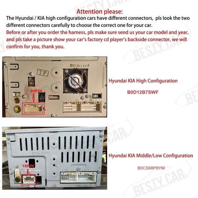 Alt view image 8 of 10 - Fit for Hyundai Sonata/IX35/IX45/Tucson Kia K3 16pin Car Radio Stereo Power Retrofit Wiring Harness Cable Adapter w/Can Bus Decoder
