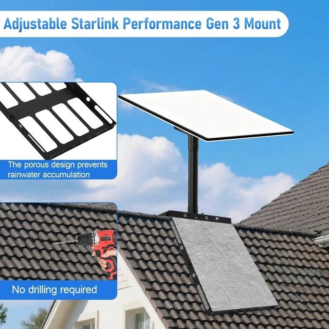 Alt view image 8 of 10 - Starlink Gen 3 Roof Mount,Heavy-Duty Starlink Ridge Mount,0-30 Adjustable Third-Generation Starlink Pipe Adapter,Compatible with Starlink Standard 4/4X/Gen 3,No Drilling Required