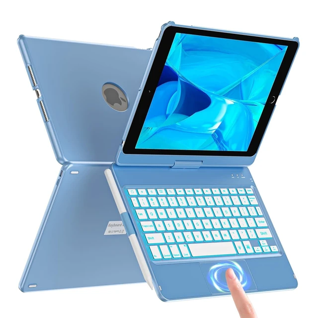 Alt view image 6 of 10 - aMZCaSE Keyboard Case for iPad 9th Generation(10.2",2021),Colorful Backlight,360 Slim Cover, Keyboard Case with,Smart Sleep/Wake,Pencil Holder,for iPad 8th Gen 2020,7th Gen 2019 (Iceland Blue)