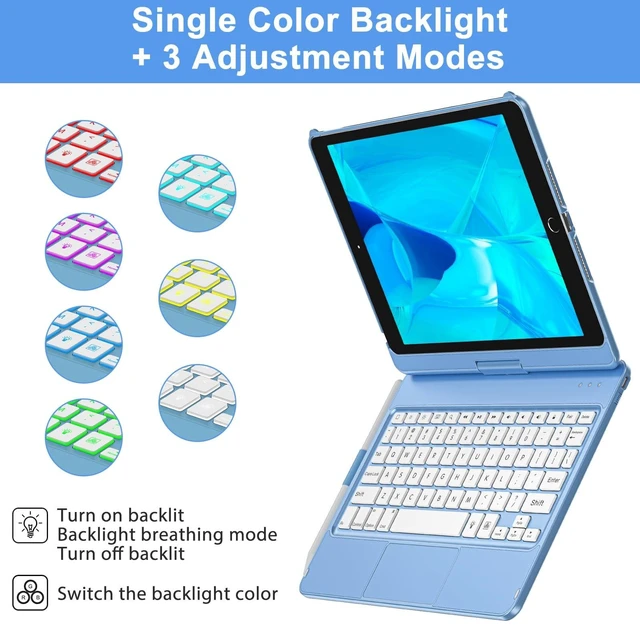 Alt view image 9 of 10 - aMZCaSE Keyboard Case for iPad 9th Generation(10.2",2021),Colorful Backlight,360 Slim Cover, Keyboard Case with,Smart Sleep/Wake,Pencil Holder,for iPad 8th Gen 2020,7th Gen 2019 (Iceland Blue)