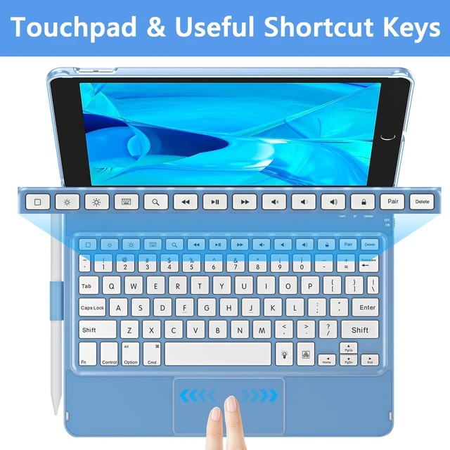 Alt view image 10 of 10 - aMZCaSE Keyboard Case for iPad 9th Generation(10.2",2021),Colorful Backlight,360 Slim Cover, Keyboard Case with,Smart Sleep/Wake,Pencil Holder,for iPad 8th Gen 2020,7th Gen 2019 (Iceland Blue)