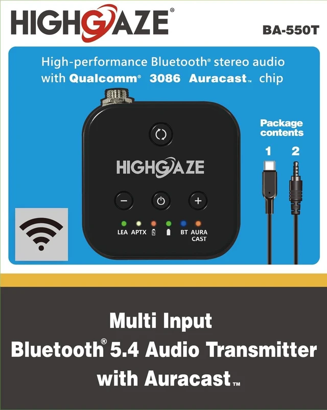 Alt view image 6 of 8 - Multi Input Bluetooth 5.4 Audio Transmitter with Auracast - Qualcomm 3086 chip, Supports LE Audio Smartphone for Broadcasting and aptX, 3.5mm and 6.3mm TRS Port