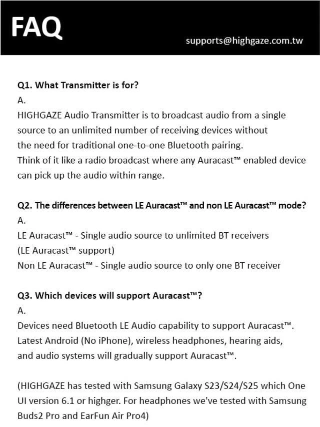 Alt view image 8 of 8 - Multi Input Bluetooth 5.4 Audio Transmitter with Auracast - Qualcomm 3086 chip, Supports LE Audio Smartphone for Broadcasting and aptX, 3.5mm and 6.3mm TRS Port