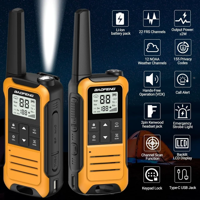 Alt view image 7 of 10 - Walkie Talkies Long Range for Adults,Baofeng FRS Radio F22 Rechargeable Walkie Talkie 6 Pack Emergency Radios,NOAA,Flashlight,Type-C Charger Wakey Takey for Camping Outdoor Cruise