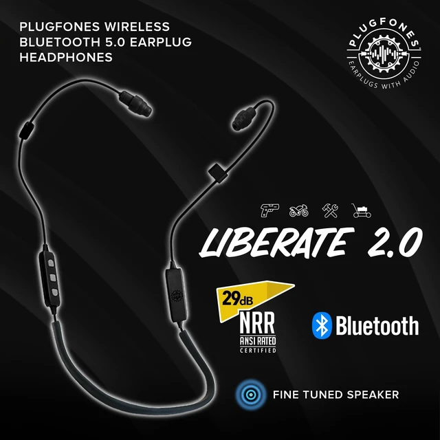 Alt view image 7 of 10 - Plugfones Liberate 2.0 Bluetooth Earplug Headphones - Wireless Bluetooth in-Ear Earplug Earbuds - 29 dB Noise Reduction Headphones with Noise Isolating Mic and Controls (Black & Gray)