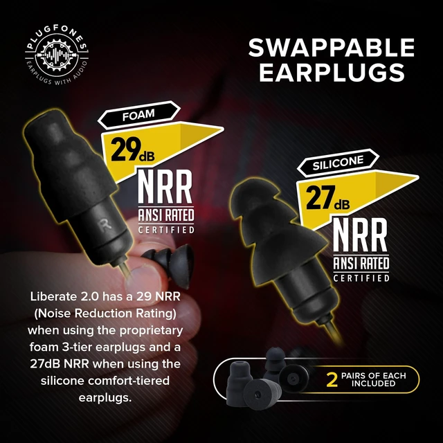 Alt view image 10 of 10 - Plugfones Liberate 2.0 Bluetooth Earplug Headphones - Wireless Bluetooth in-Ear Earplug Earbuds - 29 dB Noise Reduction Headphones with Noise Isolating Mic and Controls (Black & Gray)