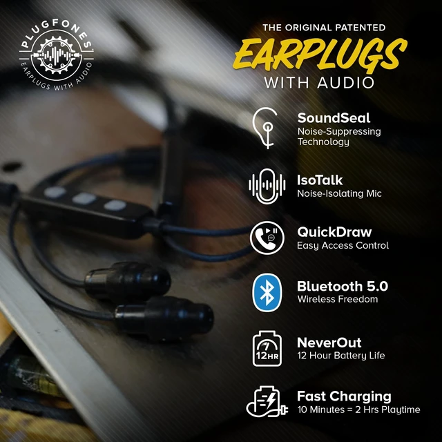 Alt view image 8 of 10 - Plugfones Liberate 2.0 Bluetooth Earplug Headphones - Wireless Bluetooth in-Ear Earplug Earbuds - 29 dB Noise Reduction Headphones with Noise Isolating Mic and Controls (Black & Gray)