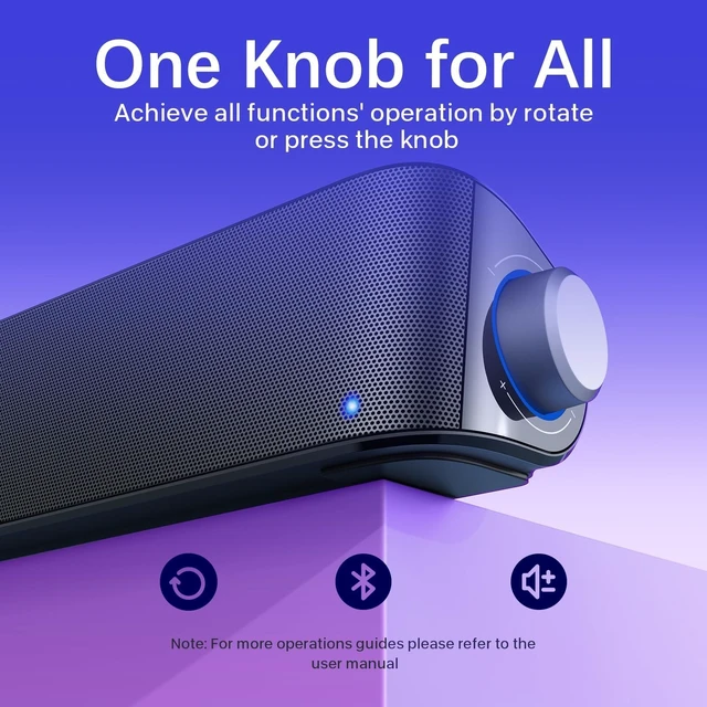 Alt view image 9 of 10 - Nylavee Computer Speakers, Hi-Fi Stereo Computer Sound Bar with Bluetooth & 3.5mm Aux, USB/USB-C Powered for Desktop PC, Laptop & Monitor, Built-in Mic and Headphone Jack