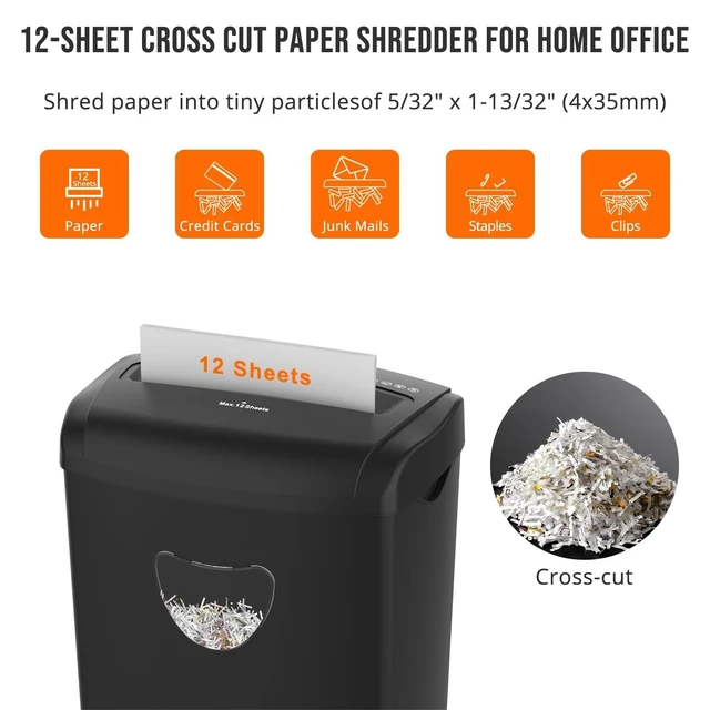 Alt view image 7 of 10 - SUNTIKO 12-Sheet Cross-Cut Paper Shredder, P-4 Security Level for Home Office, 5.5 Gallon Bin, Destroys Credit Cards and Staples, ETL Certified, Black