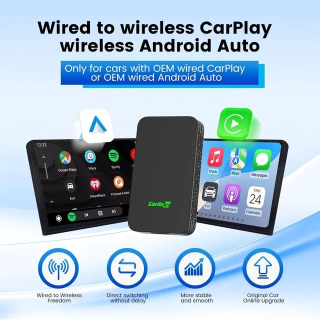 Alt view image 7 of 10 - CarlinKit 5.0 Wireless Android Auto & Apple CarPlay Adapter - Fast & Stable USB Dongle for Factory Wired CarPlay Cars - Plug&Play, Easy Setup