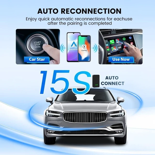 Alt view image 8 of 10 - CarlinKit 5.0 Wireless Android Auto & Apple CarPlay Adapter - Fast & Stable USB Dongle for Factory Wired CarPlay Cars - Plug&Play, Easy Setup