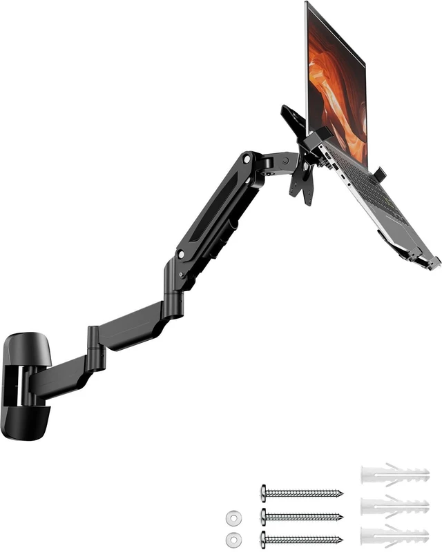 Alt view image 6 of 10 - PUTORSEN Extra Long 2-in-1 Laptop Wall Mount with Detachable Tray - 30.28'' Long Gas Spring Adjustable Arm for 12''-17'' Laptops & 13''-32'' Monitors, Hold up to 19.8lbs, Black