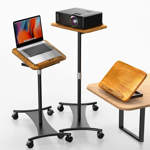 Alt view image 6 of 10 - NAMON Rolling Laptop Stand, 2 in 1 Dual-use Floor & Desktop, Adjustable Height from 16.5" to 51", with 4 Lockable Casters, Laptop Floor Stand Perfect for Home, Office, Study (Rubberwood Finish)