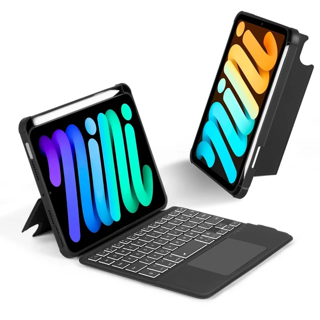 Alt view image 6 of 10 - EAMPANG Case with Trackpad Keyboard for iPad mini 7th(A17 Pro, 2024)/6th Generation 8.3 inch,7-Color Backlit Wireless Keyboard Magnetic Detachable Multi-Angle Stand Cover for iPad mini 6 7 Black