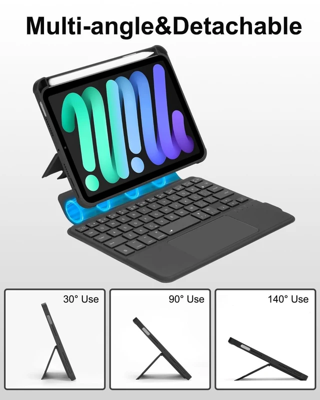 Alt view image 10 of 10 - EAMPANG Case with Trackpad Keyboard for iPad mini 7th(A17 Pro, 2024)/6th Generation 8.3 inch,7-Color Backlit Wireless Keyboard Magnetic Detachable Multi-Angle Stand Cover for iPad mini 6 7 Black