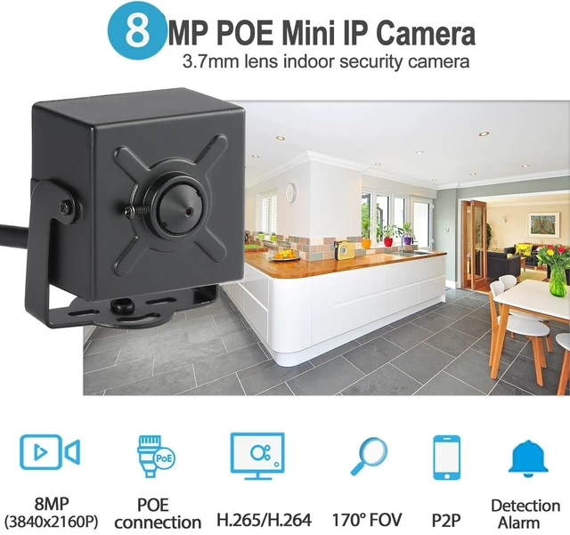 Alt view image 7 of 10 - REVODATA 4K 8MP POE Mini IP Security Camera,3.7mm Pinhole Lens 75 Viewing P2P Remote View CCTV Small POE Indoor IP Camera, H.265 Motion Detection (I706-2-P-HS82)