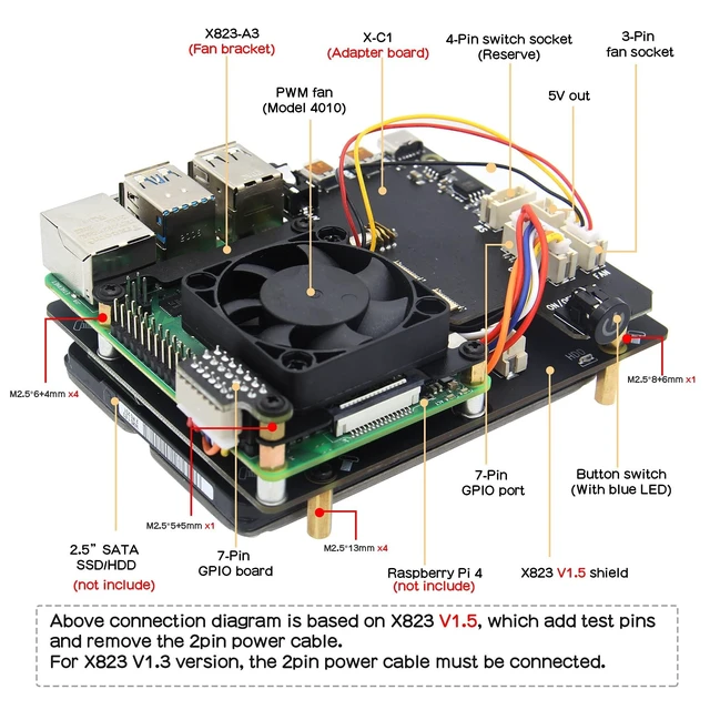 Alt view image 8 of 10 - Geekworm NASPi V2.0 2.5 inch SATA HDD/SSD NAS Storage Kit with Safe Shutdown & Auto Power On Function for Raspberry Pi 4 Model B(Not Include Raspberry Pi 4)
